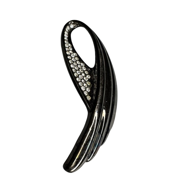YSL Black / Grey Rhinestone Wing Brooch - Picture 3 of 6